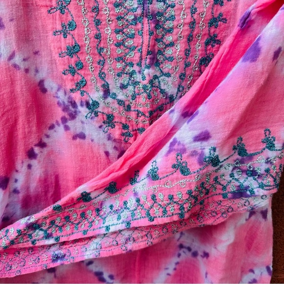 Calypso St Barth womens sz small boho tunic mini dress cover up pink tie dye - Picture 5 of 15